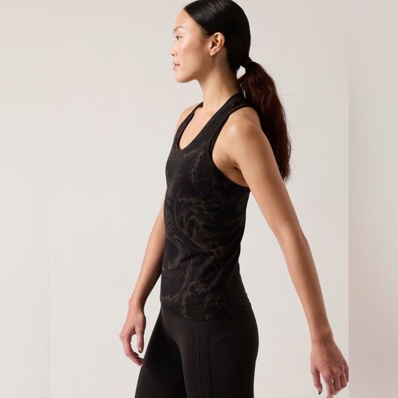 Athleta Momentum Tank Top Seamless Black Paisley Racerback Size Small - Picture 2 of 12